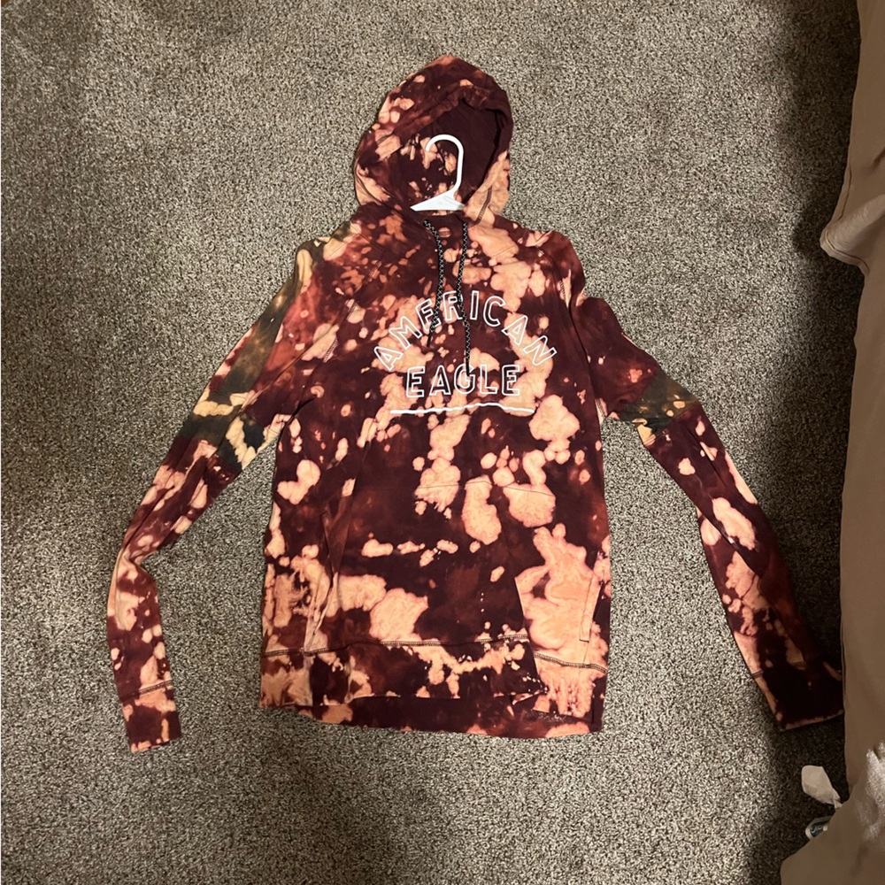 American Eagle Outfitters Tie-Dye Custom Hoodie - Maroon bleach dyed